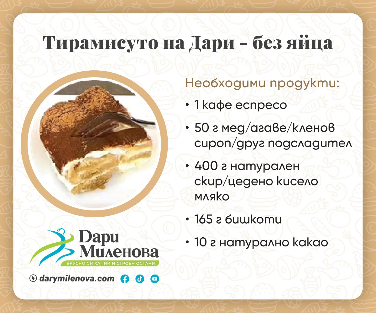Картата „Тирамисуто на Дари - без яйца“ от картите на Дари Миленова